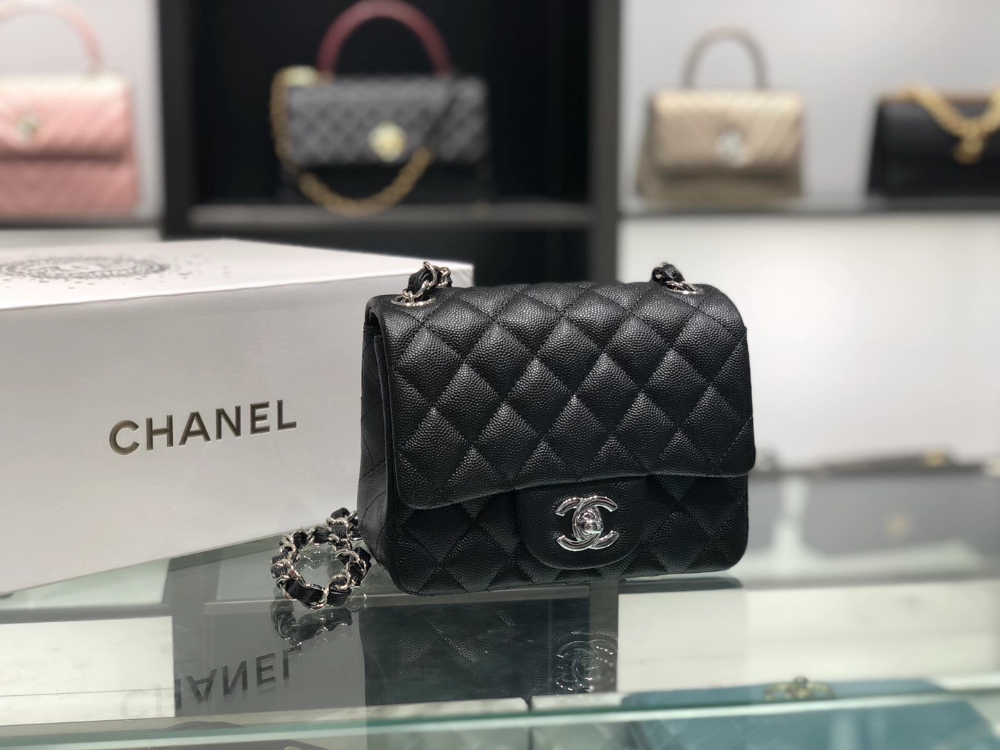 Chanel（香奈儿）cf 链条包 经典黑 细球纹 银扣 银链 17cm