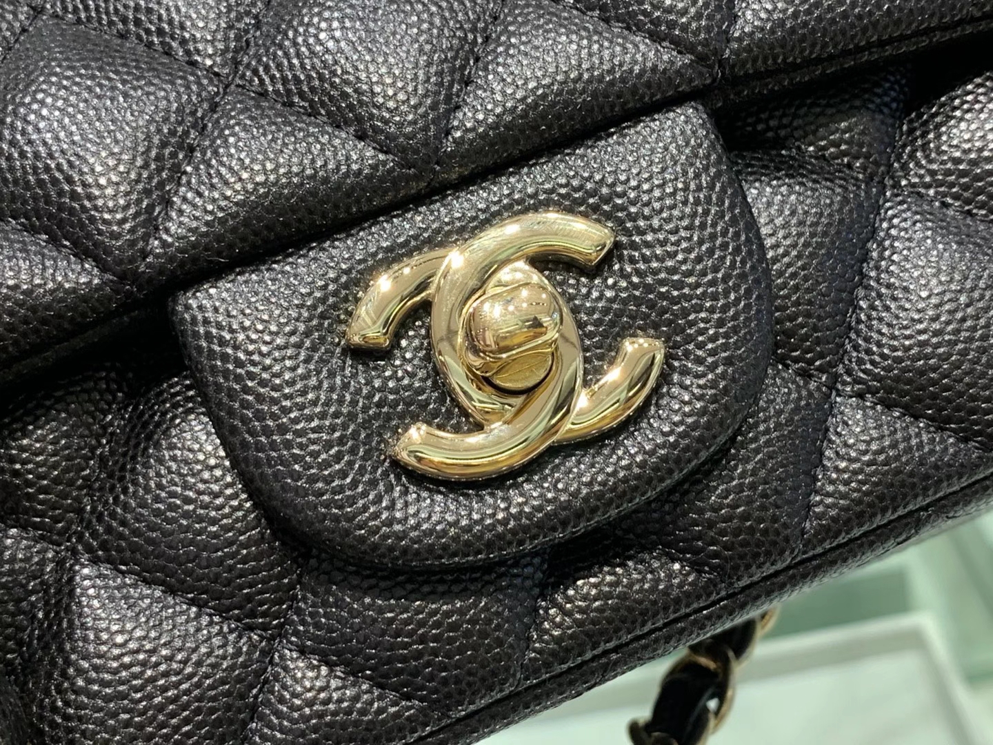 Chanel（香奈儿）cf 链条包 经典口盖包 细球纹 黑色 金扣 金链 20cm