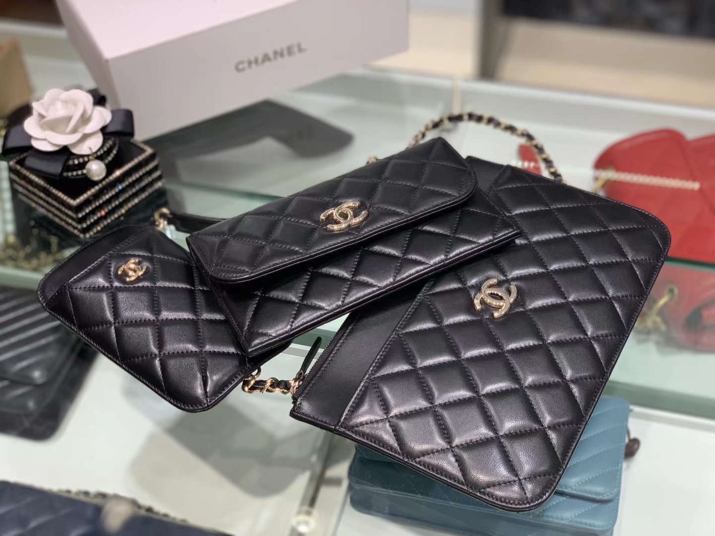Chanel（香奈儿）新款 包包 三合一 黑色 手机包 卡包 链条包 手拿包