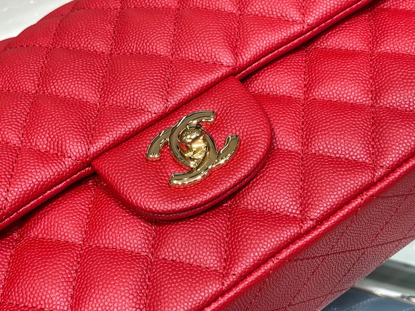 Chanel（香奈儿）cf 链条包 中号 经典口盖包 中国红 银扣 银链 25cm