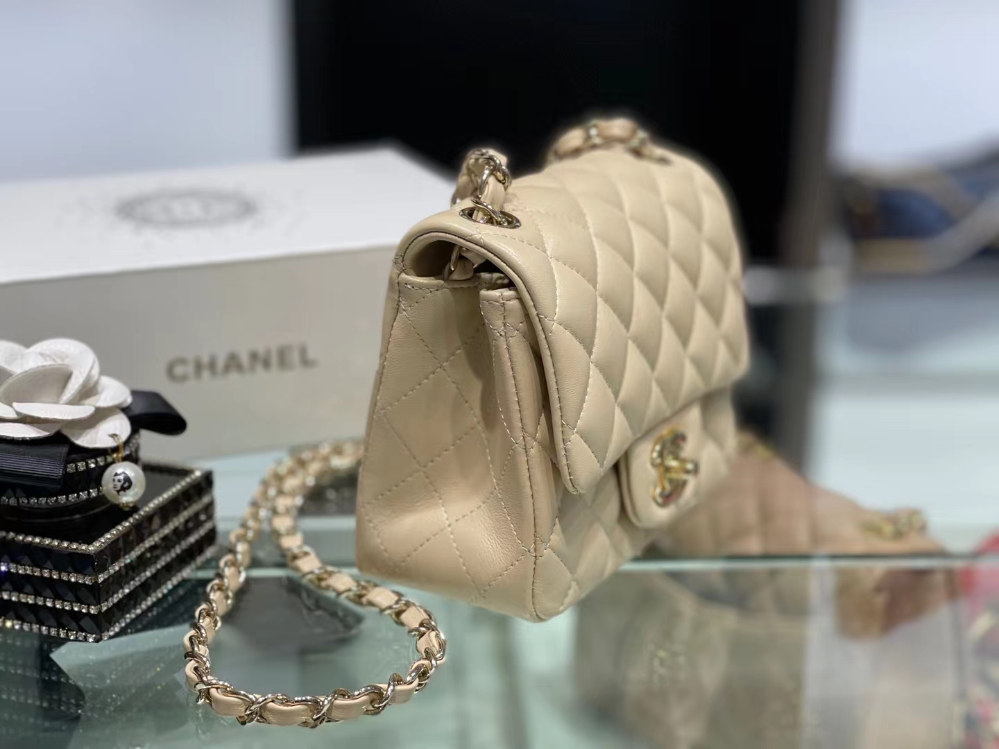 Chanel（香奈儿）Ohanel CF 链条包 米黄色 金链 金扣 17cm