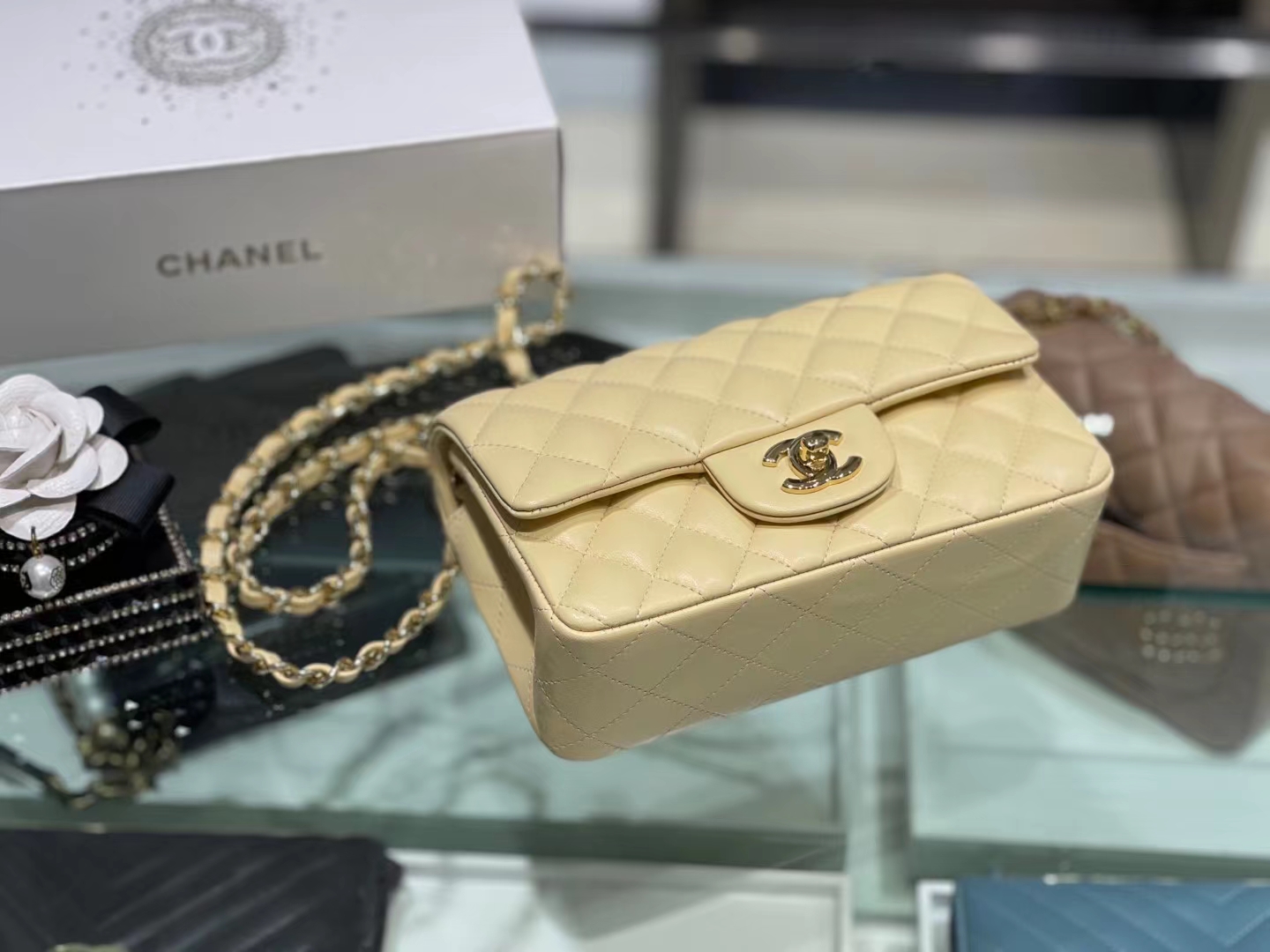 Chanel（香奈儿）Ohanel CF 链条包 柠檬黄 金链 金扣 20cm