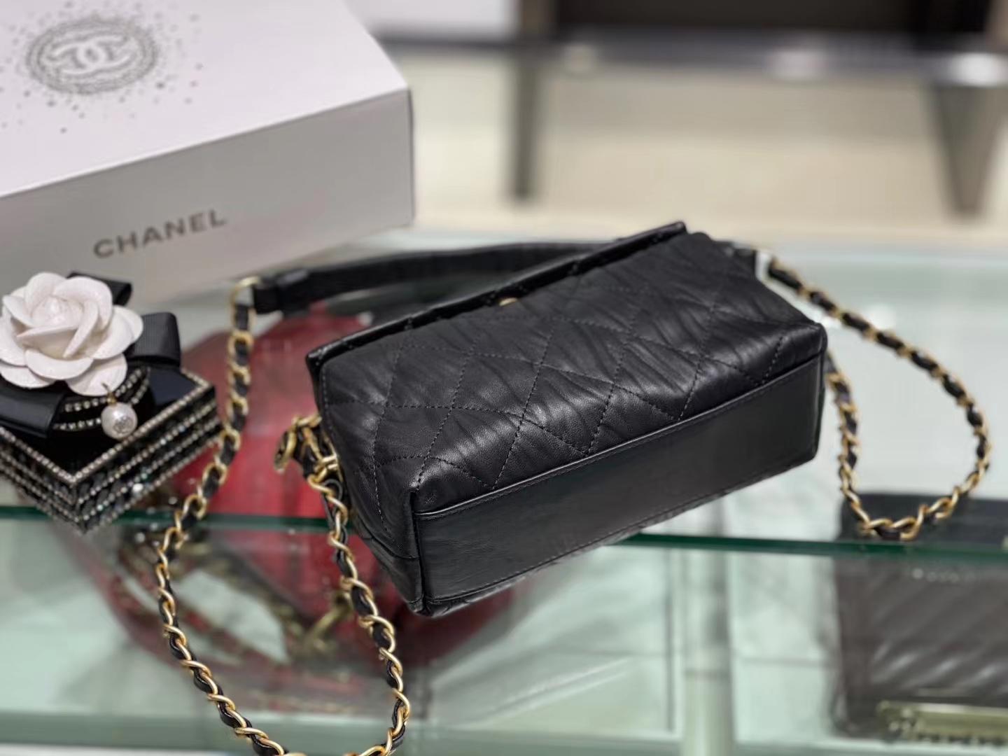 Chanel（香奈儿）Ohanel hobo 流浪饭盒包 黑色 小羊皮 13×19×7
