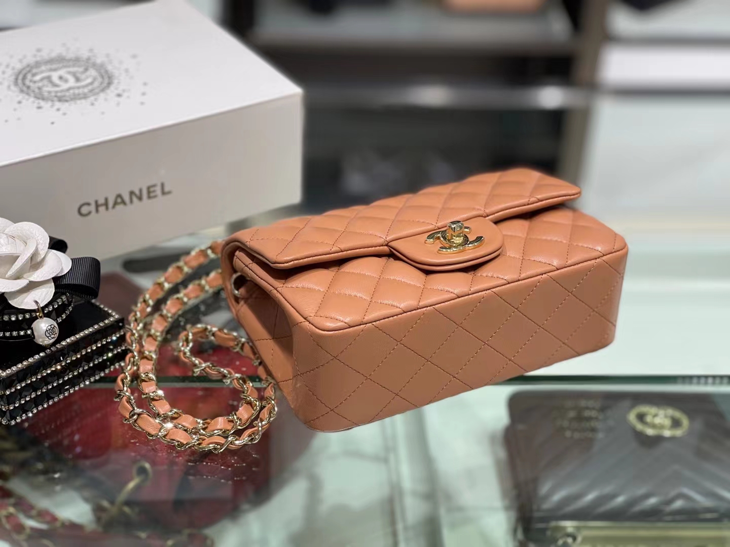 Chanel（香奈儿）Ohanel CF 链条包 棕橙色 金链 金扣 20cm