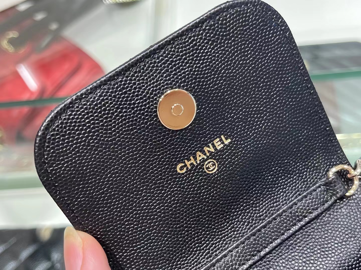 Chanel（香奈儿）2021 手机包 airpod 耳机包 黑色 一包两用 亮漆面彩钻logo