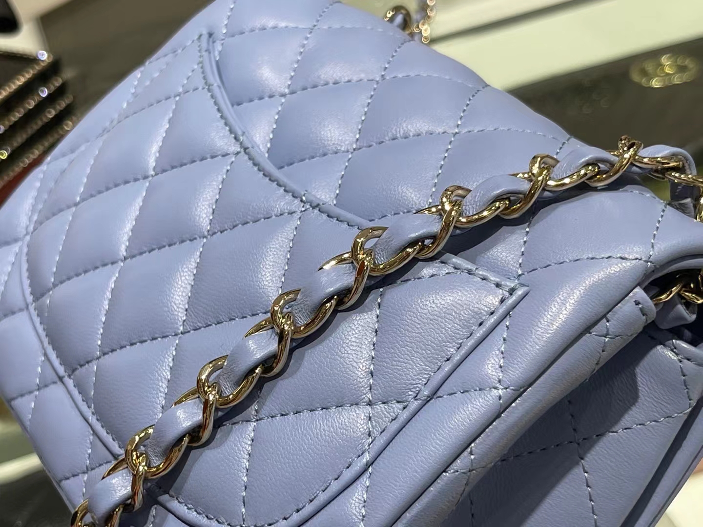 Chanel（香奈儿）Ohanel CF 链条包 粉蓝色 金链 金扣 17cm